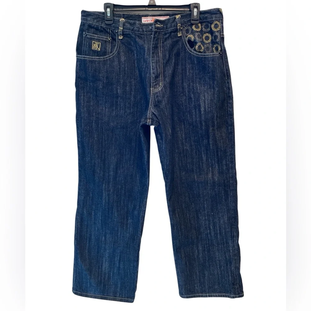 Kanji Premium Vintage Men’s Embroidered Dark Wash Jeans Men’s Y2K Size 36x32